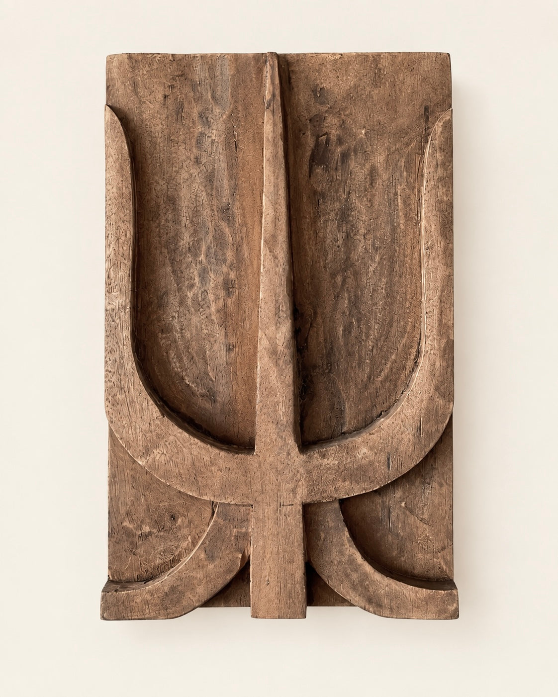 naga-inspired carved wooden wall décor panels – set of 6 / natural brown finish
