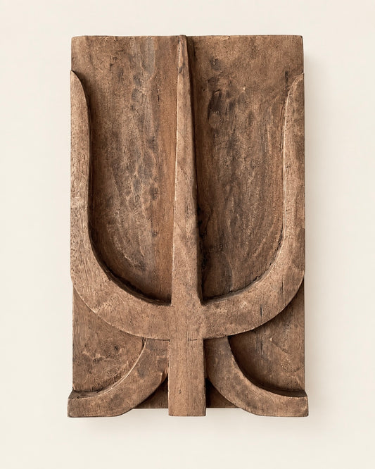 Naga-Inspired Carved Wooden Wall Décor Panels – Set of 6 / Natural Brown Finish