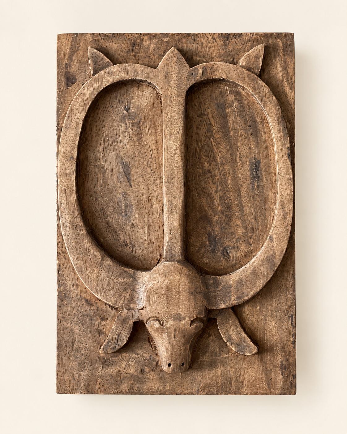 naga-inspired carved wooden wall décor panels – set of 6 / natural brown finish
