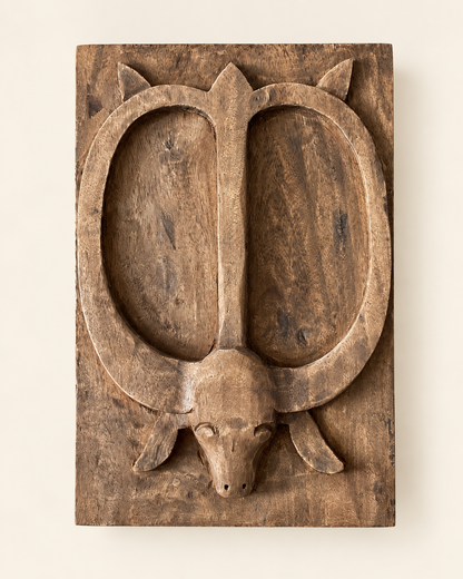Naga-Inspired Carved Wooden Wall Décor Panels – Set of 6 / Natural Brown Finish