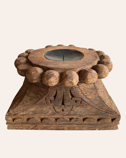 Vintage Hand-Carved Wooden Architectural Pillar Base Candle Holder