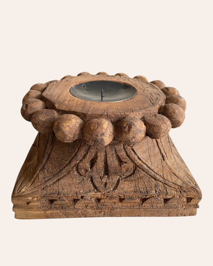 Vintage Hand-Carved Wooden Architectural Pillar Base Candle Holder