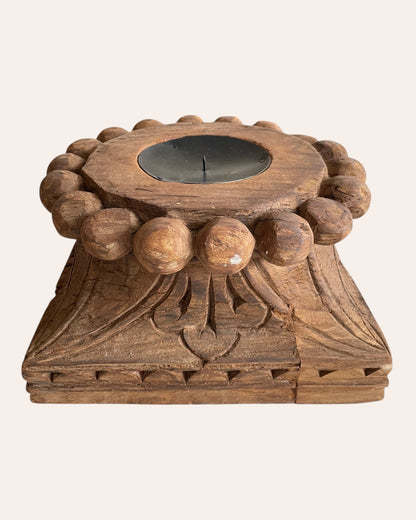 Vintage Hand-Carved Wooden Architectural Pillar Base Candle Holder