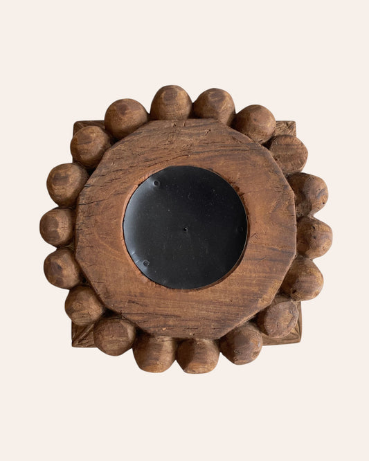 Vintage Hand-Carved Wooden Architectural Pillar Base Candle Holder