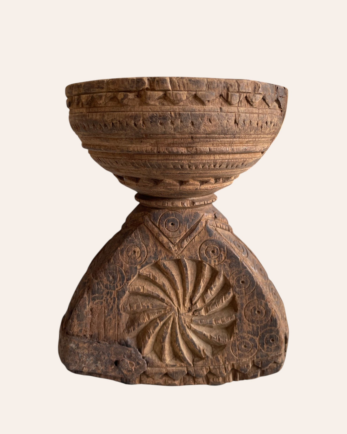 indian wooden seeder – candle, planter & decorative holder