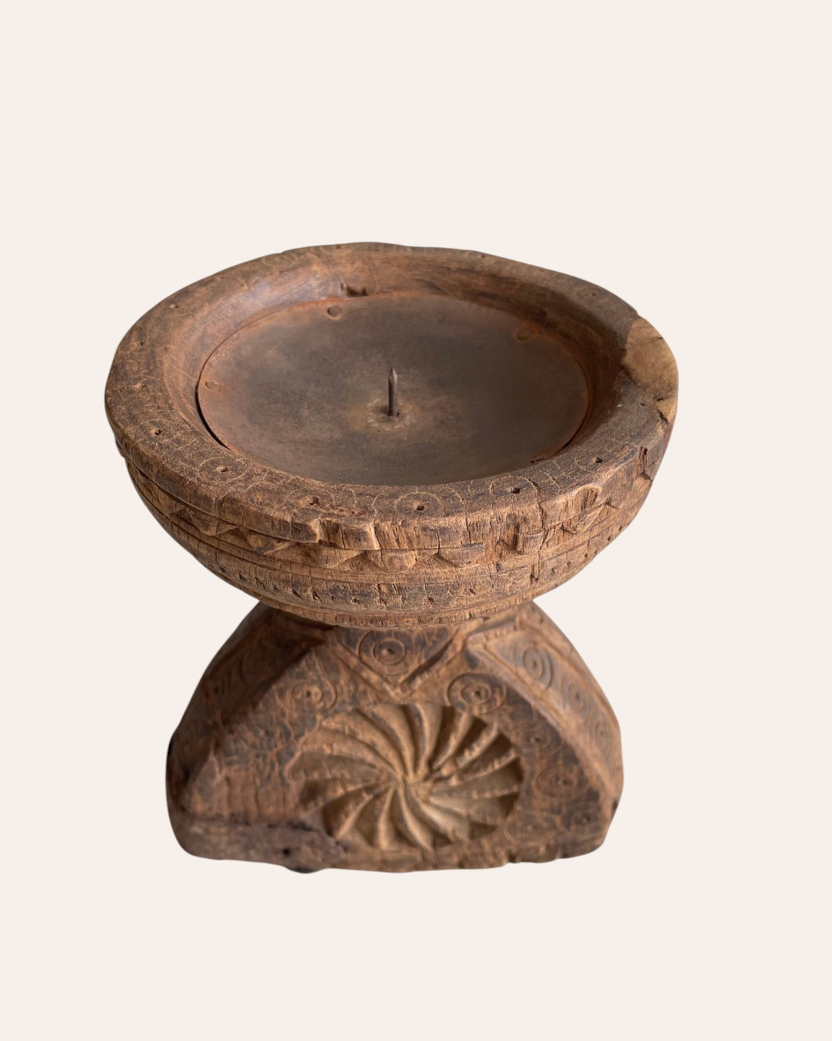 indian wooden seeder – candle, planter & decorative holder