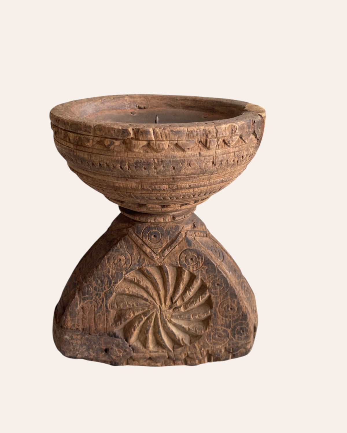 indian wooden seeder – candle, planter & decorative holder