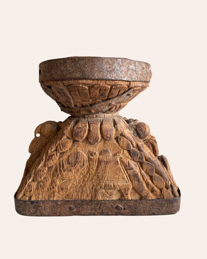 Vintage Hand-Carved Wooden Candle, Planter & Statue Holder