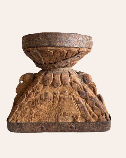 Vintage Hand-Carved Wooden Candle, Planter & Statue Holder