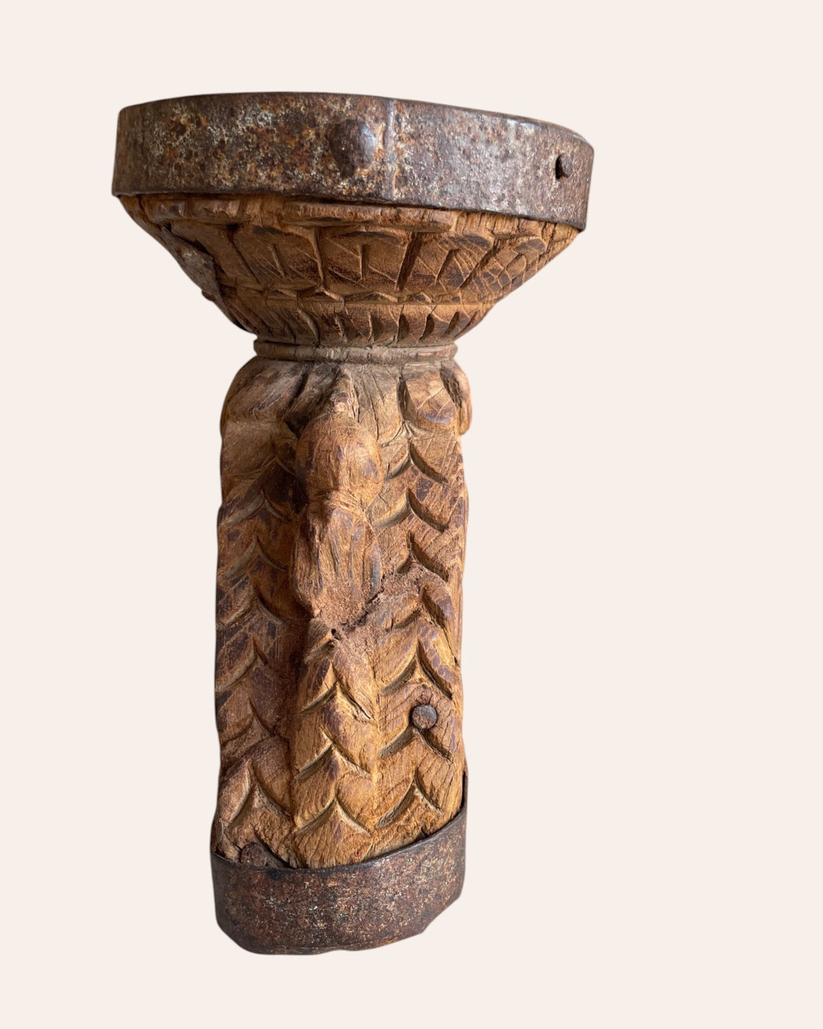 vintage hand-carved wooden candle, planter & statue holder