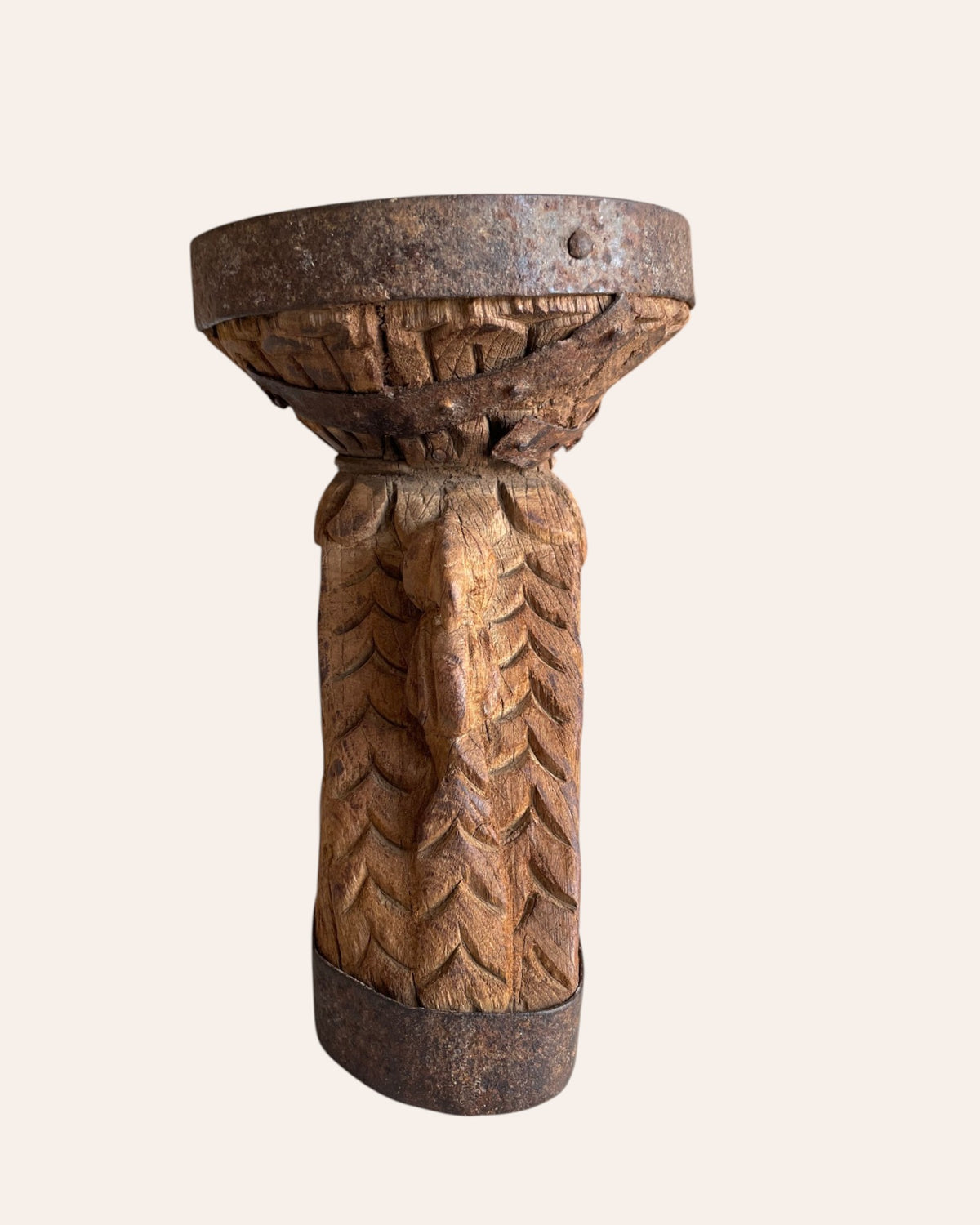 vintage hand-carved wooden candle, planter & statue holder