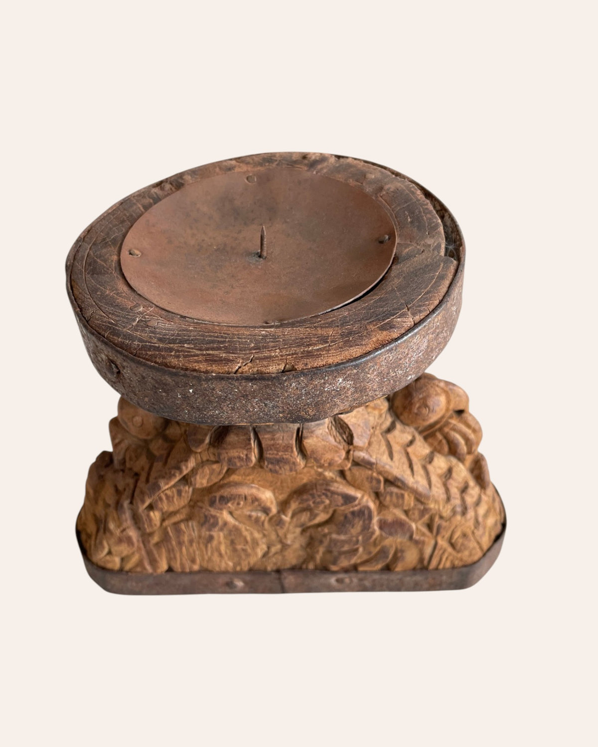 vintage hand-carved wooden candle, planter & statue holder