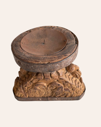 Vintage Hand-Carved Wooden Candle, Planter & Statue Holder