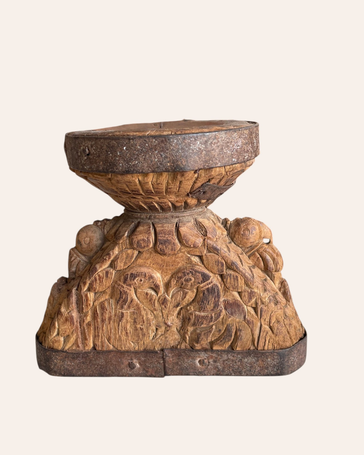 vintage hand-carved wooden candle, planter & statue holder
