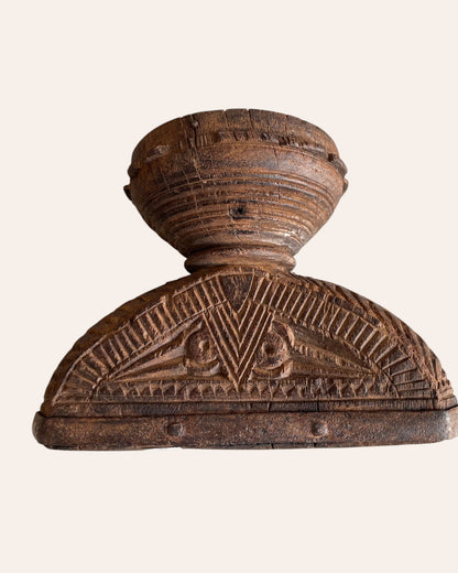 Vintage Intricately Hand-Carved Wooden Bowl Candle, Planter & Statue Holder