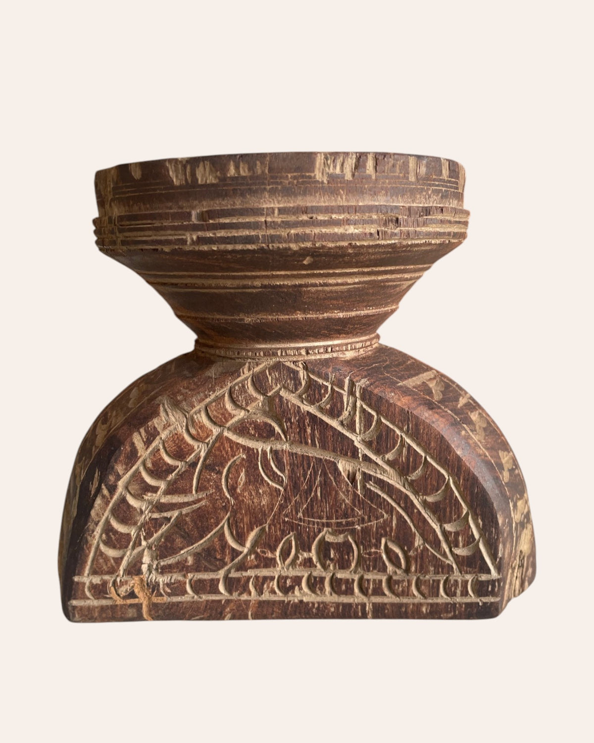 old indian hand-carved elephant and shree candle, planter & statue holder