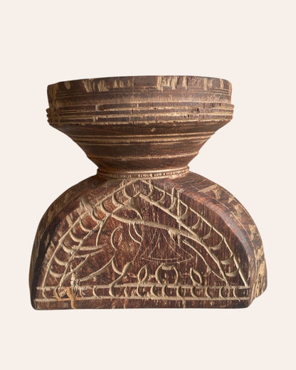 Old Indian Hand-Carved Elephant and Shree Candle, Planter & Statue Holder