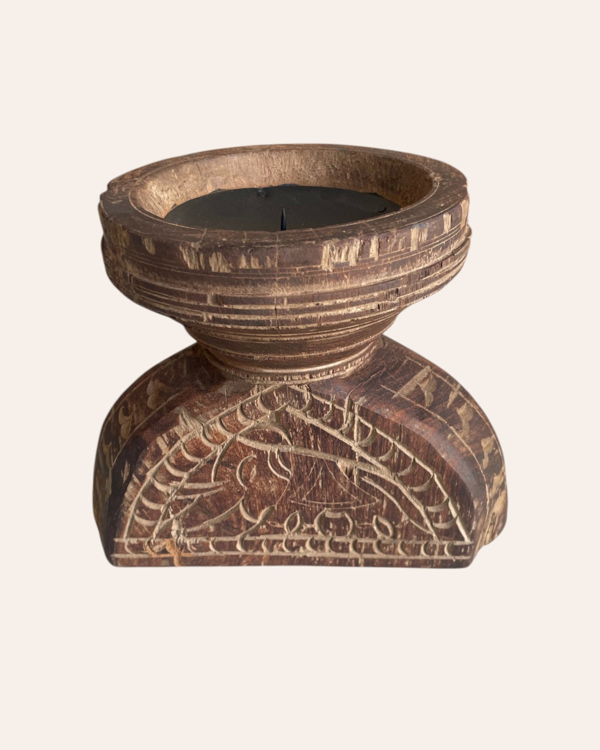 old indian hand-carved elephant and shree candle, planter & statue holder