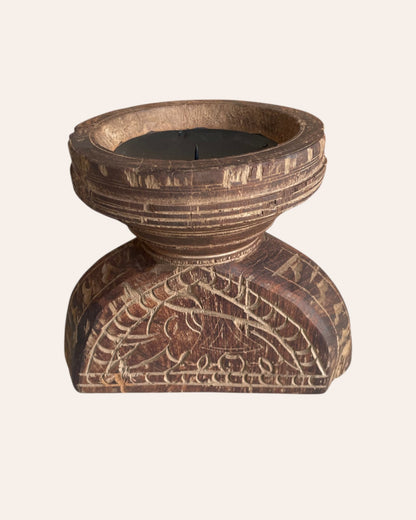 Old Indian Hand-Carved Elephant and Shree Candle, Planter & Statue Holder
