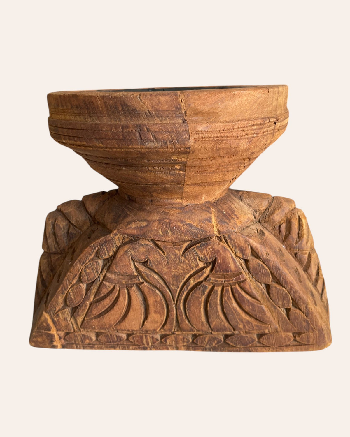 vintage hand-carved bird and elephant wooden stand
