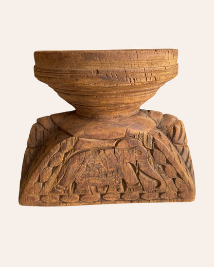 Vintage Hand-Carved Bird and Elephant Wooden Stand