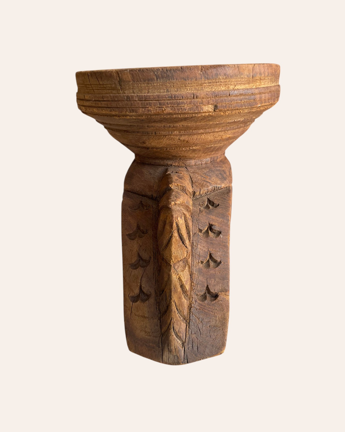 vintage hand-carved bird and elephant wooden stand