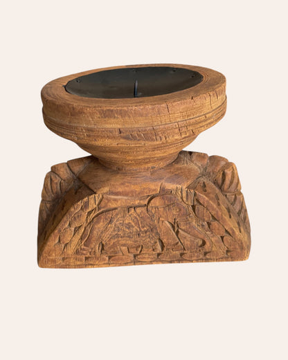 Vintage Hand-Carved Bird and Elephant Wooden Stand