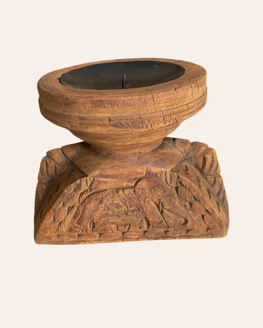 Vintage Hand-Carved Bird and Elephant Wooden Stand