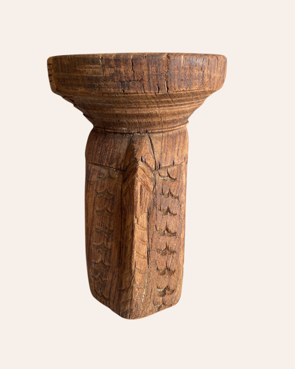 vintage hand-carved elephant & floral bird wooden stand
