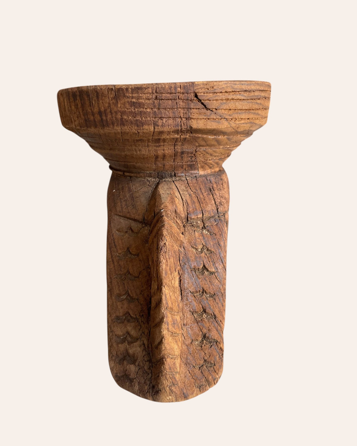 vintage hand-carved elephant & floral bird wooden stand