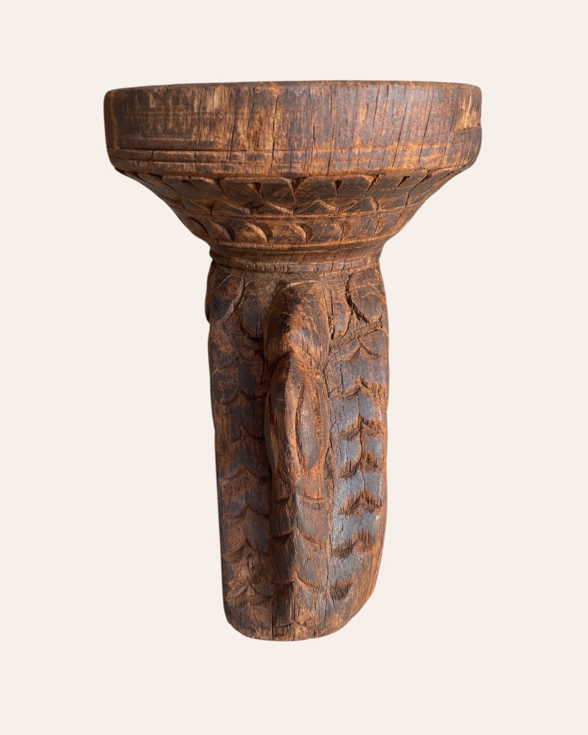 old wooden seeder candle / planter / statue holder