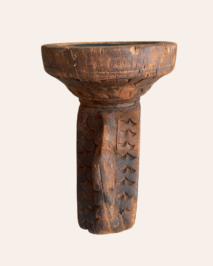 Old Wooden Seeder Candle / Planter / Statue Holder