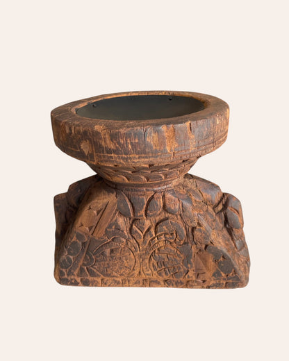 Old Wooden Seeder Candle / Planter / Statue Holder