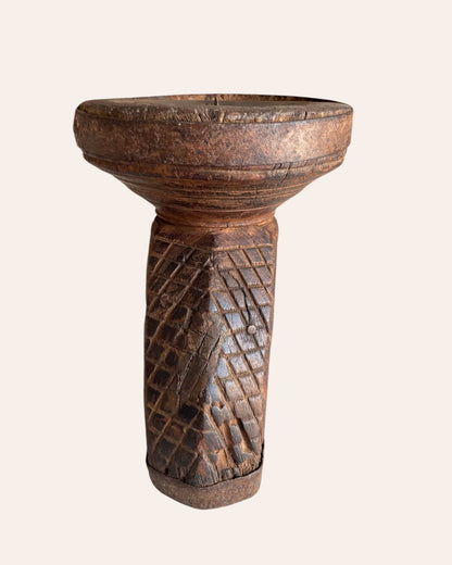 Vintage Hand-Carved Floral & Elephant Wooden Stand