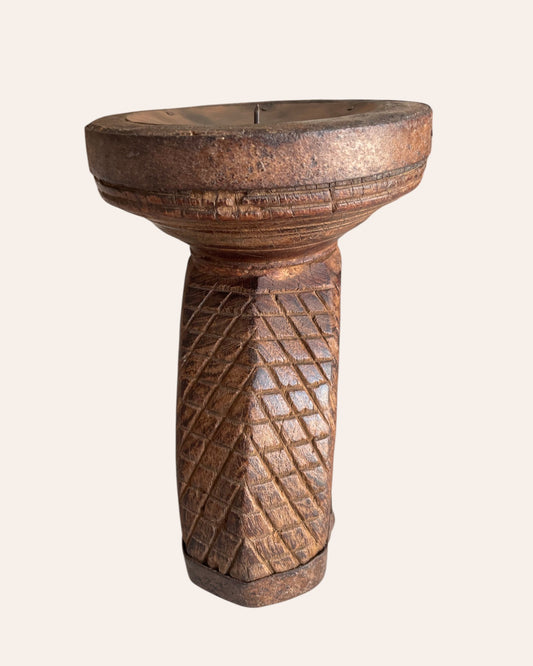 Vintage Hand-Carved Floral & Elephant Wooden Stand