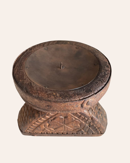 Vintage Hand-Carved Floral & Elephant Wooden Stand