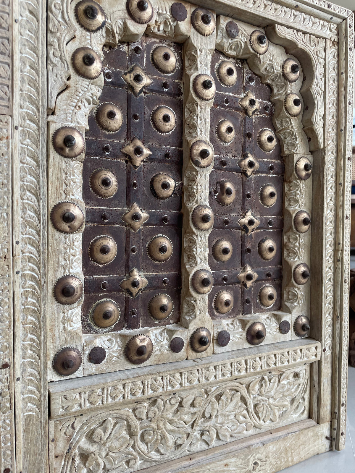 antique hand-carved shekhawati wooden decor window panel