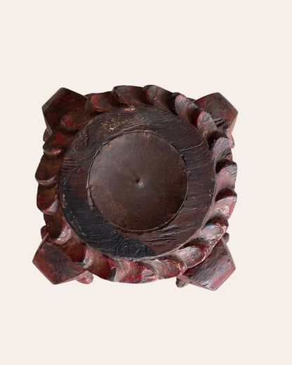 Red Hand-Carved Wooden Pillar Base Plant, Candle, Diya, Statue Holders – Set of 2