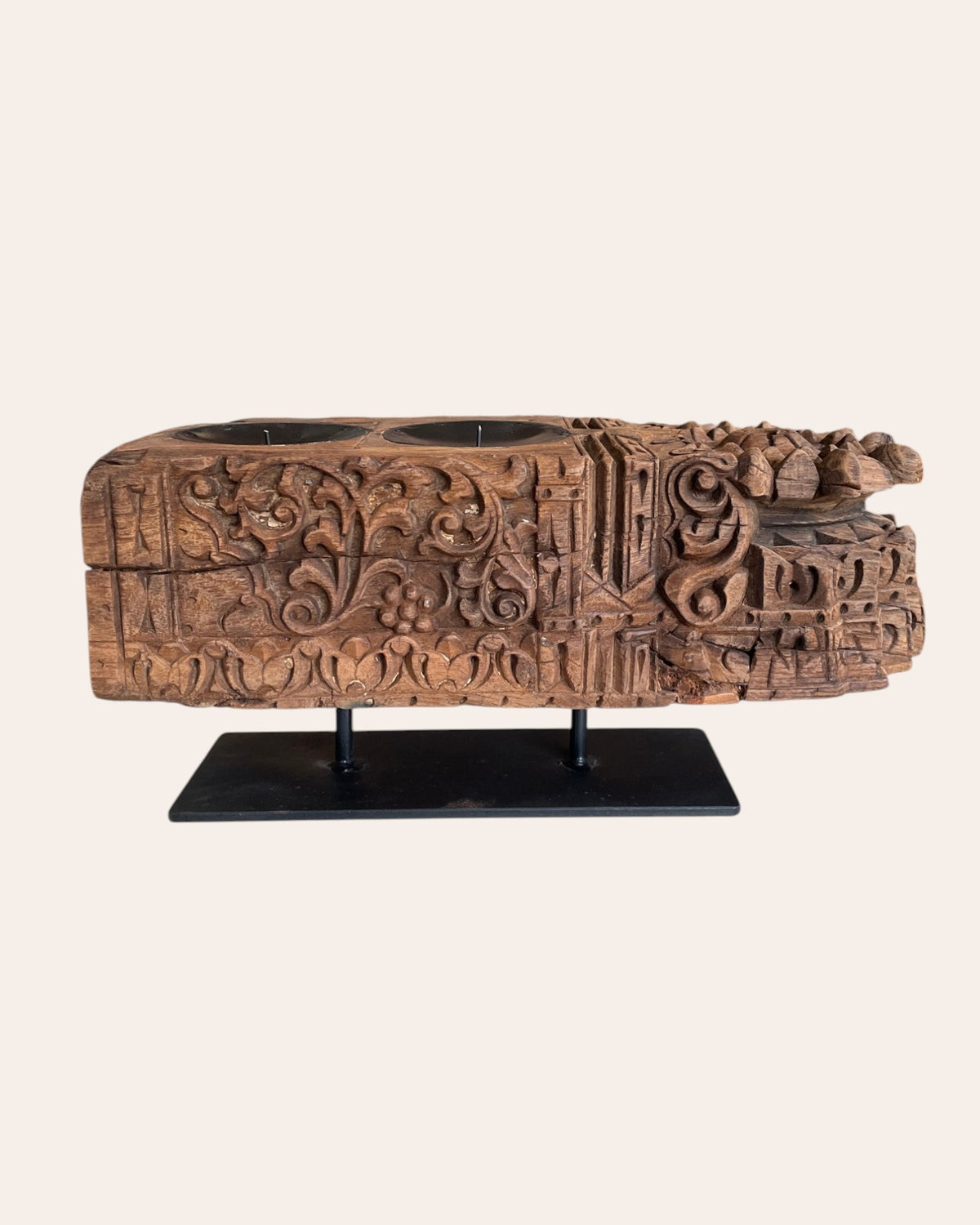 vintage hand-carved architectural holder on iron stand
