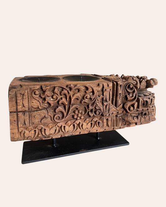 Vintage Hand-Carved Architectural Holder on Iron Stand