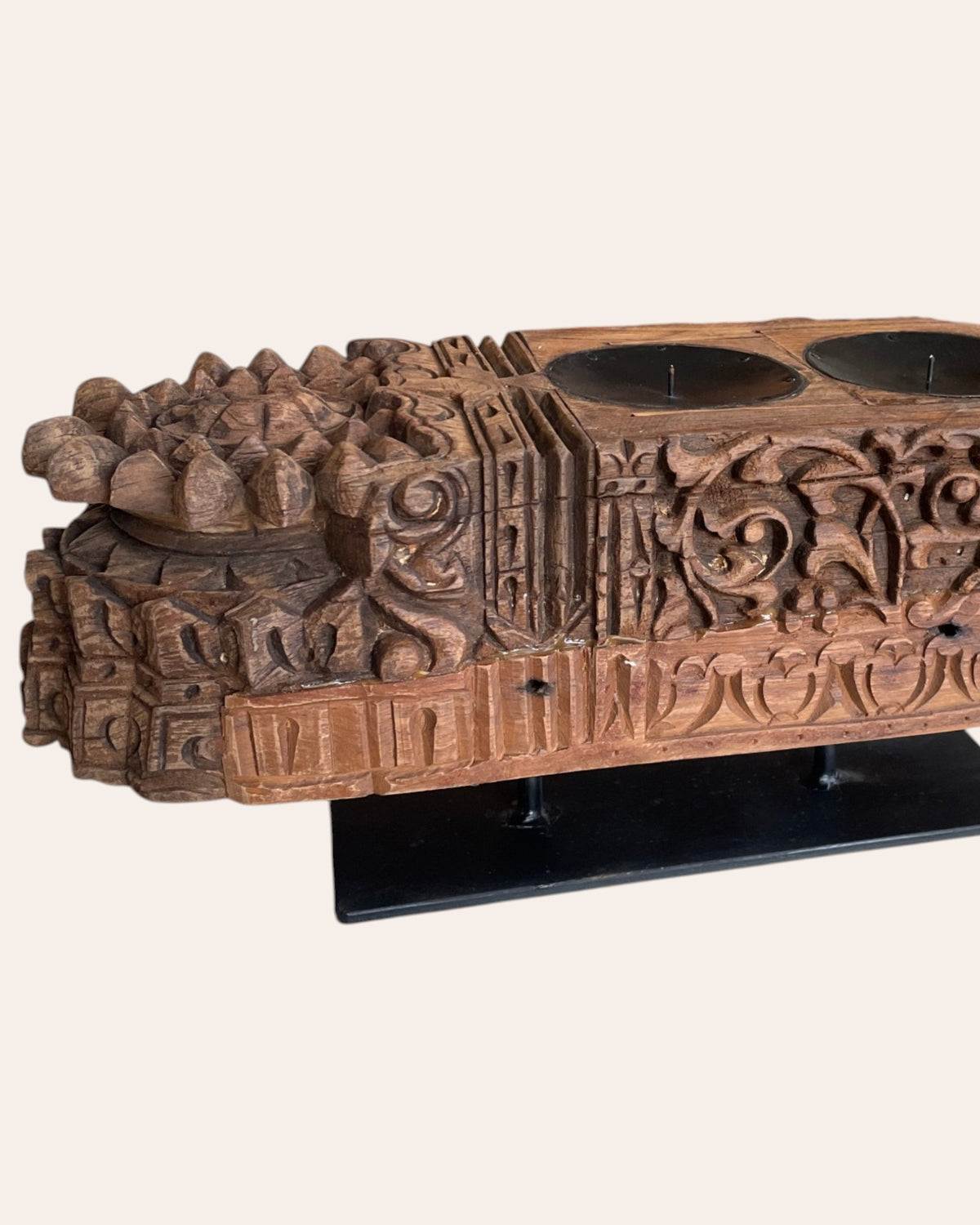 vintage hand-carved architectural holder on iron stand