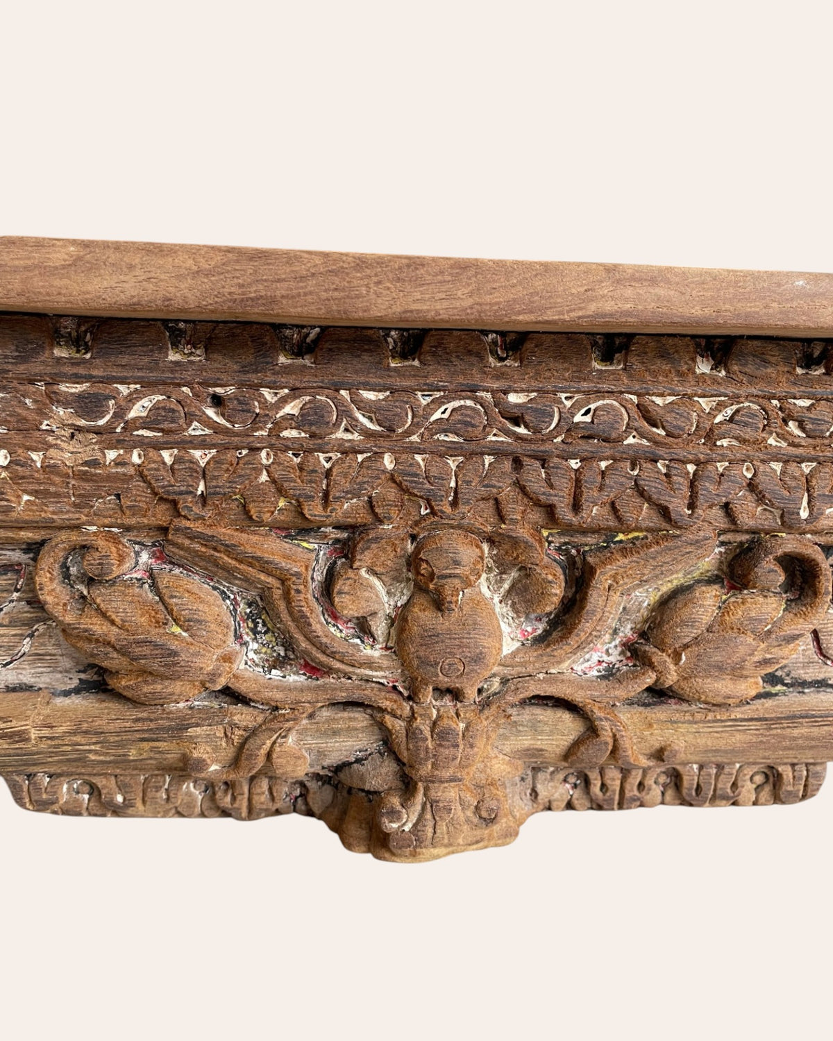 antique hand-carved floral bird motif wooden corbel shelf