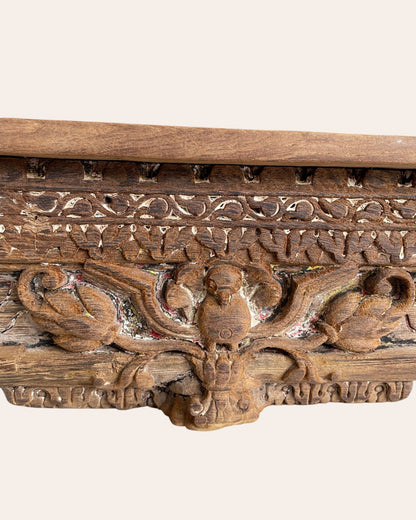 Antique Hand-Carved Floral Bird Motif Wooden Corbel Shelf
