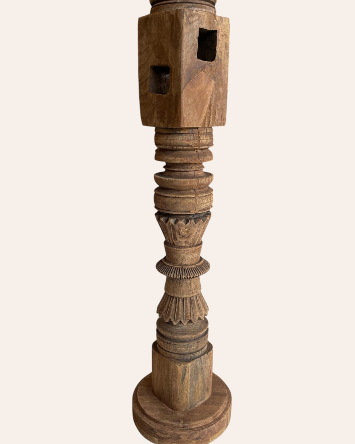 vintage carved charpai leg candle stand / statue holder / planter – set of 2