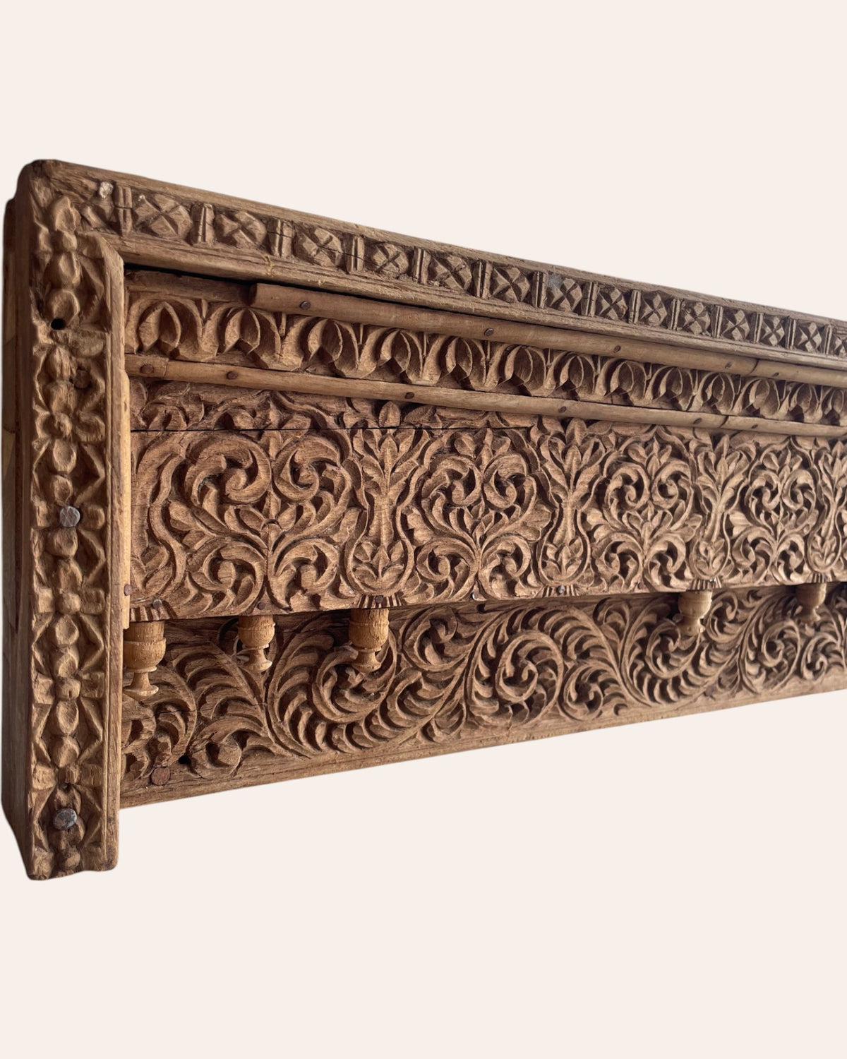vintage hand-carved floral wooden wall panel