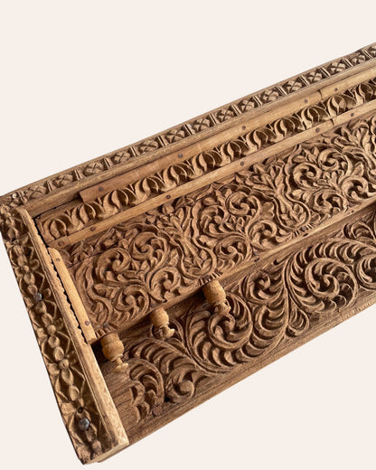 Vintage Hand-Carved Floral Wooden Wall Panel