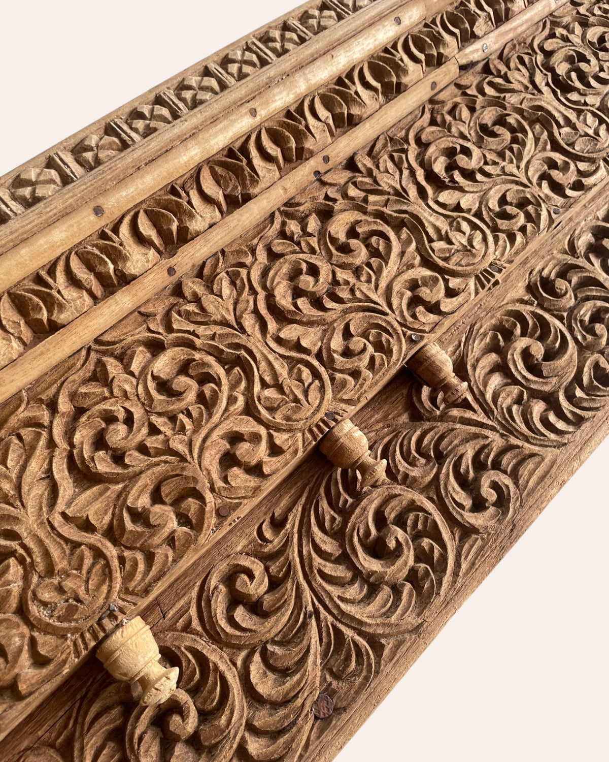 vintage hand-carved floral wooden wall panel