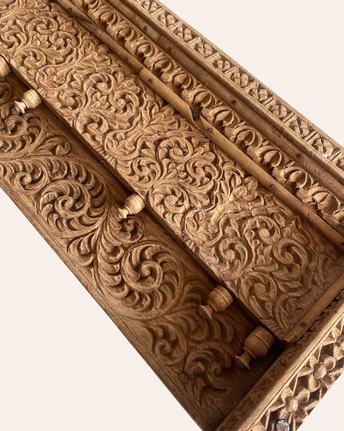 vintage hand-carved floral wooden wall panel