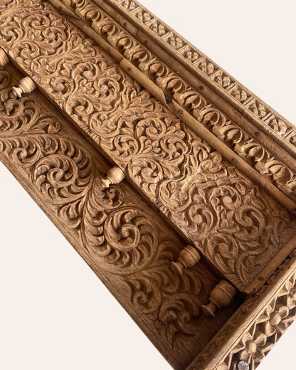 Vintage Hand-Carved Floral Wooden Wall Panel
