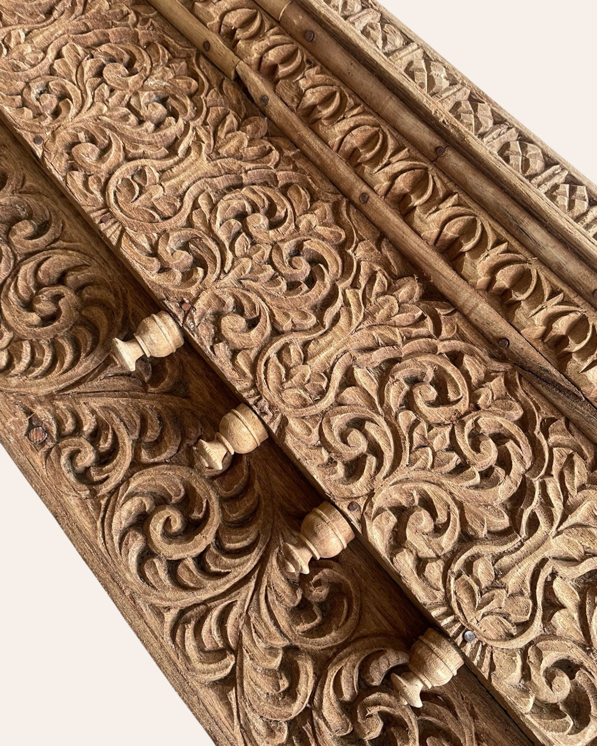 vintage hand-carved floral wooden wall panel
